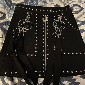 STUDDED SUEDE SKIRT, black gothic short skirt